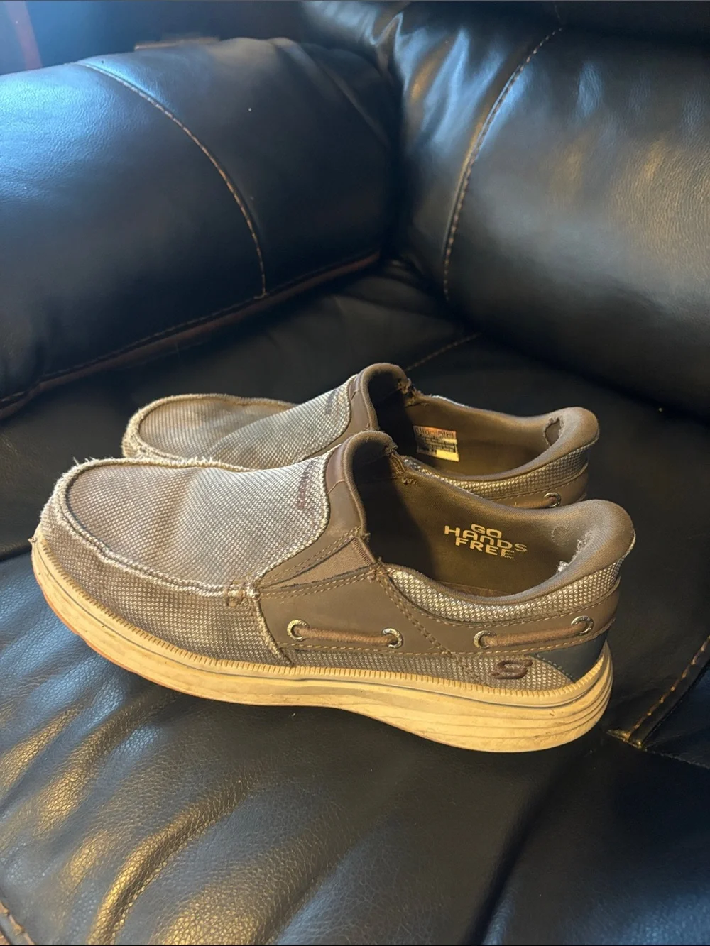 Men's Sketchers Casual Slip-On Canvas Shoes in Brown Mens 8.5